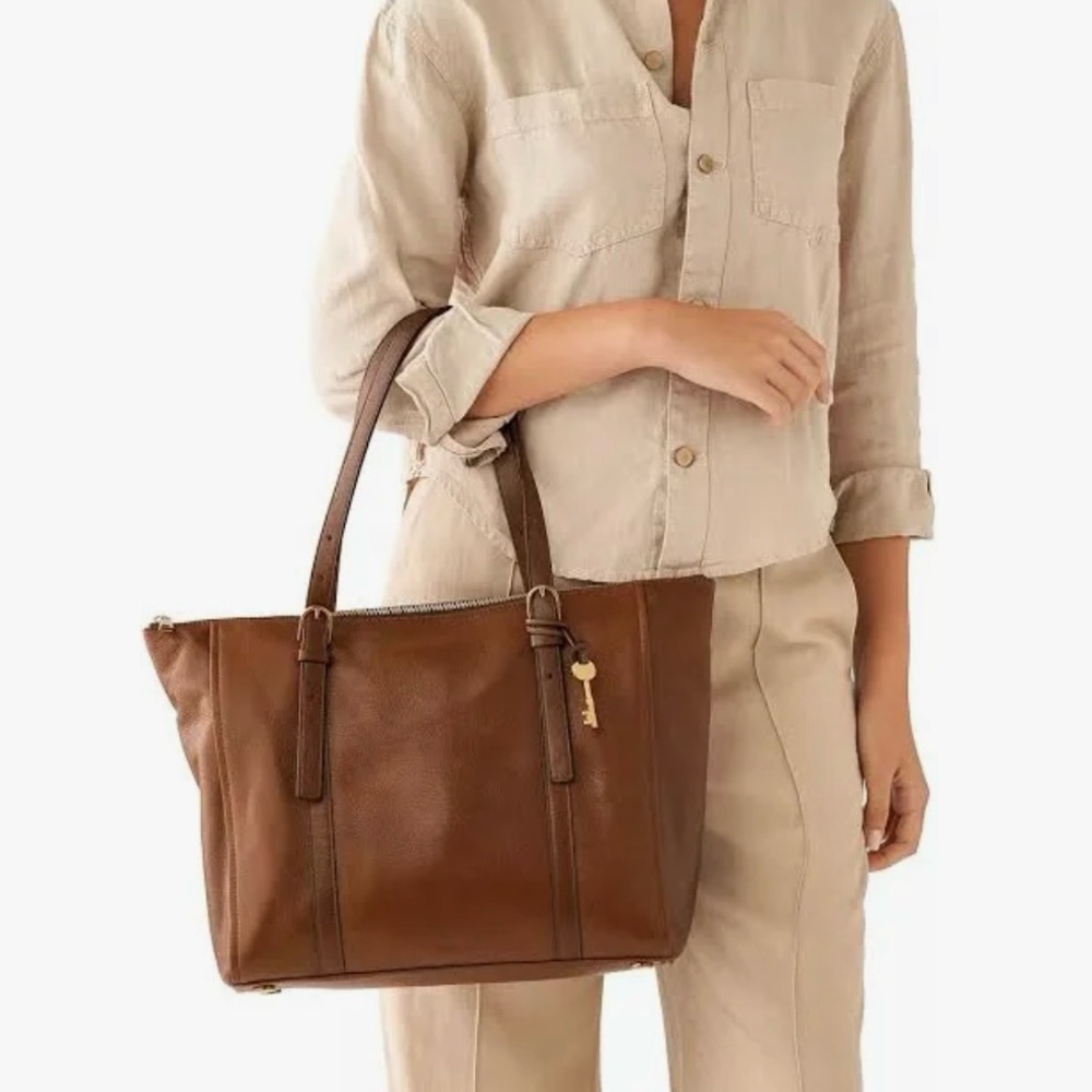 Fossil Tan Leather Oversized Tote Bag